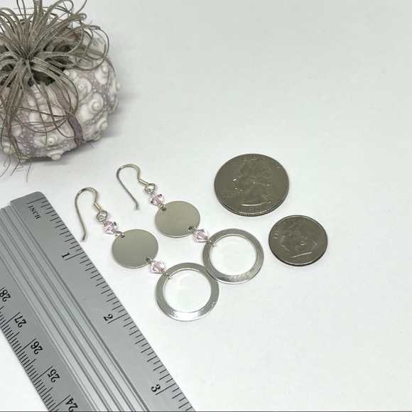 Sterling Silver Coin Earrings With Pink Beads! 925 - Picture 4 of 5